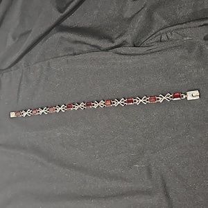 Ruby and Silver X Bracelet